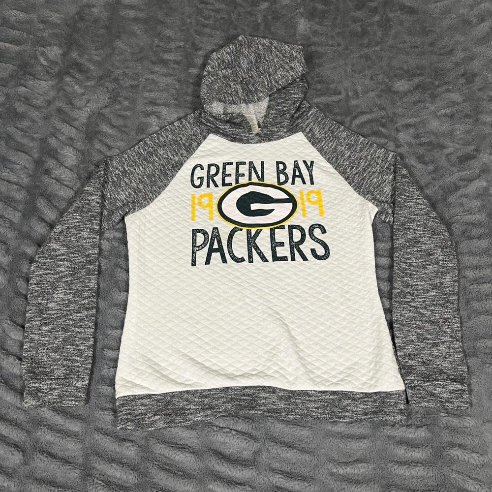 Teens‎ Apparel Green Bay Packers Quilted Hoodie White Heather Gray Size L